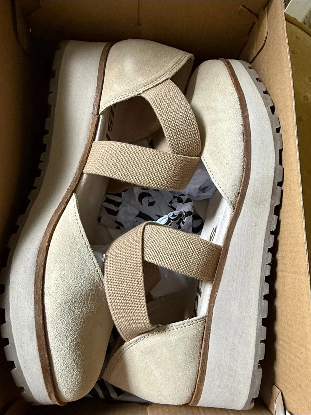 Hush Puppies Women's Beige Platform Sandals with Cross Straps